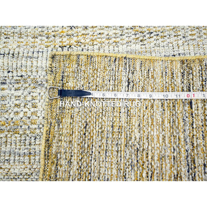 2'8"X8'2" Gold Hand Knotted Oxidized Grass Design Pure Wool Runner Rug