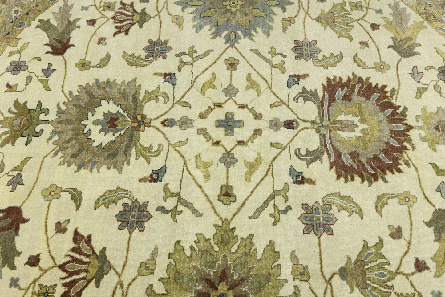 Hand-Knotted Cream Round Oushak Chobi Oriental