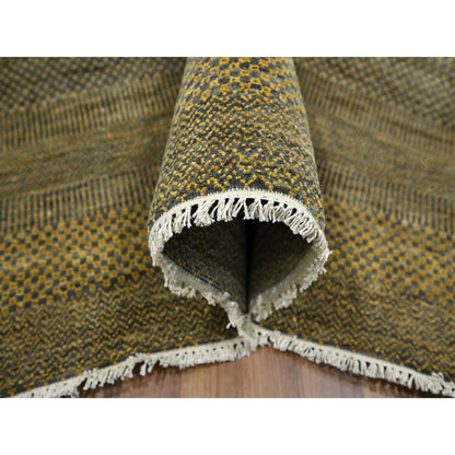 9'2"X12'6" Bone Brown Modern Grass Design Hand Knotted Wool And Silk Rug