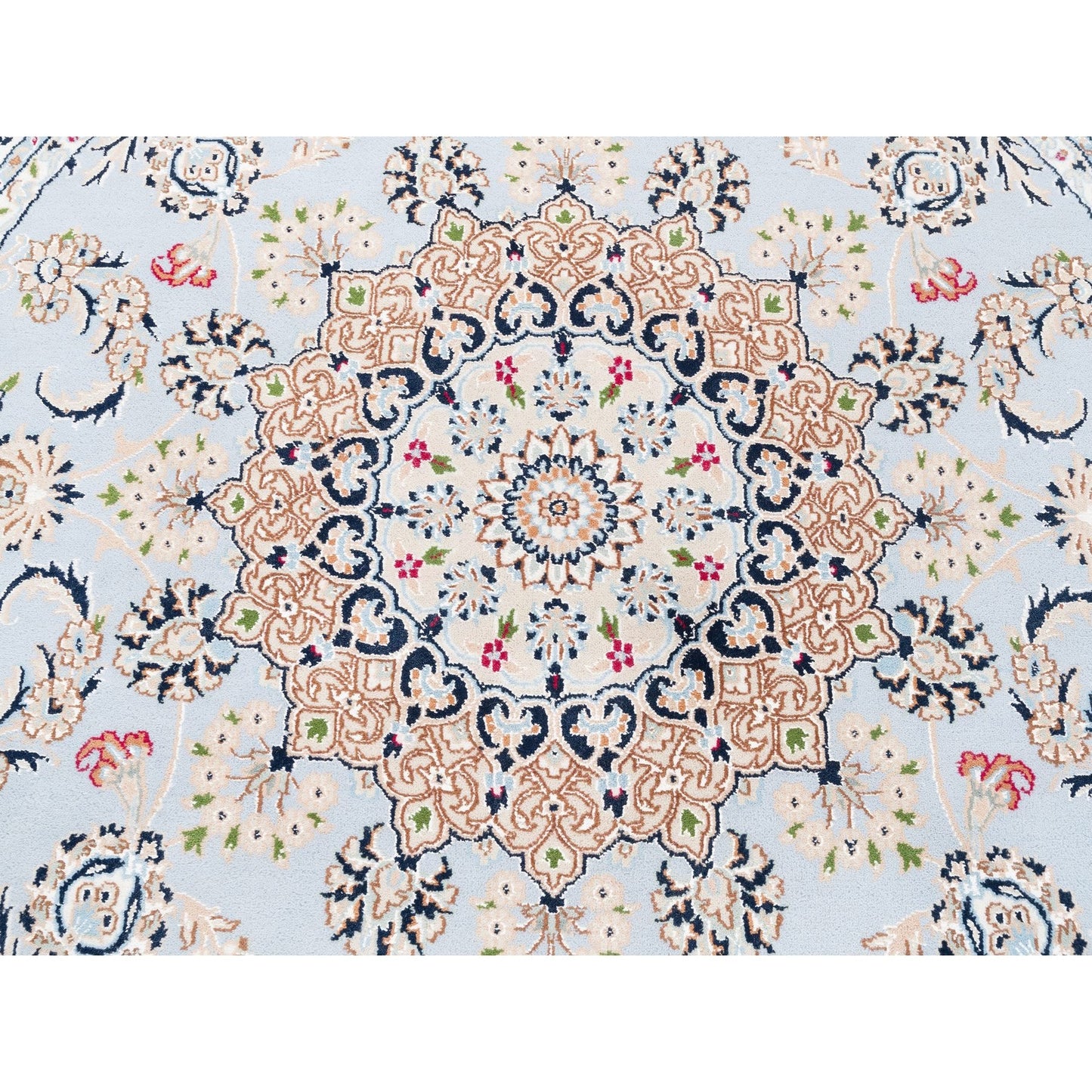 6'1"X6'1" Blue Round Wool 250 Kpsi Nain Handmade Medallion Design Rug