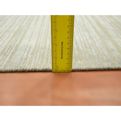 2'X3' Photon White Plain Line Design Silk With Oxidized Wool Mat Rug