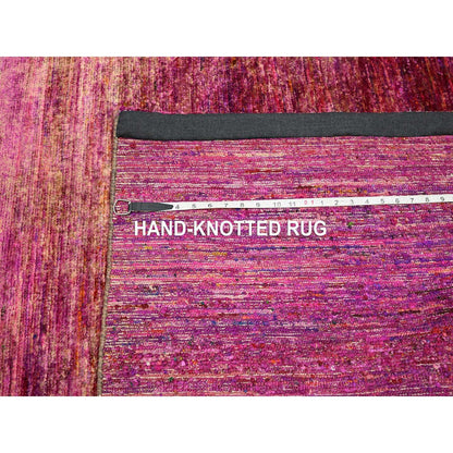 5'X6'10" Shades Of Pink Abrash Design Sari Silk Plain Hand Knotted Rug