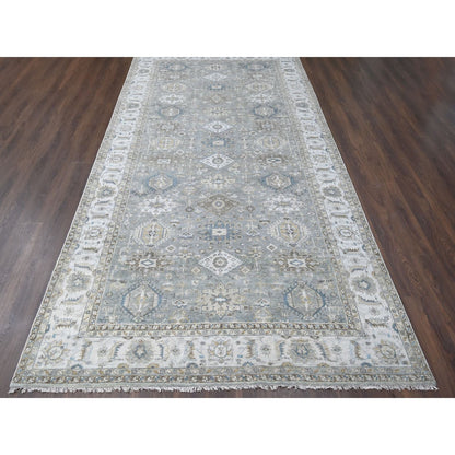 8'2"X16'3" Gray And Ivory Hand Knotted Karjihooz Design Wool Rug