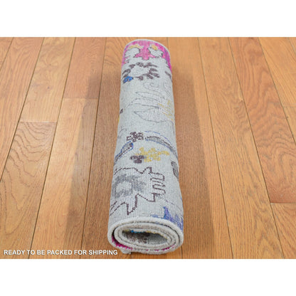 2'X3'2" Gray Oushak Design Silk With Wool Hand Knotted Sample Mat Rug