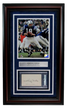Johnny Unitas Hof Signed 3X5 Index Card W/ Photo