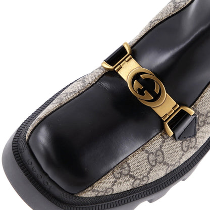 Gucci Women'S Interlocking G Lug Sole Ankle Boots Gg Coated Canvas With Leather