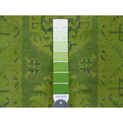 2'X5'5" Green Overdyed Kazak Tribal Design Wool Hand Knotted Runner Rug