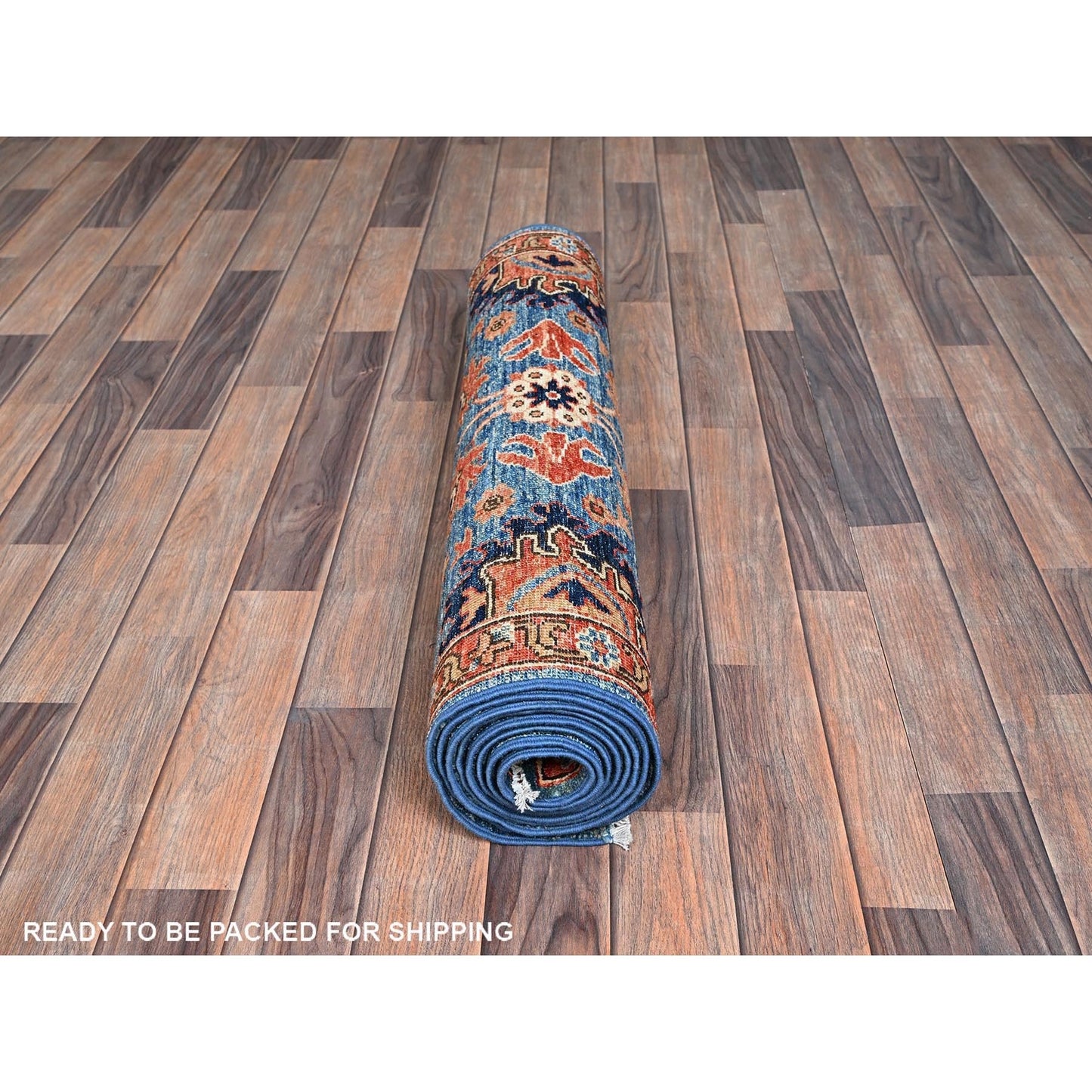 3'X10' Bayern Blue Heris All Over Design Soft Wool Hand Knotted Runner Rug