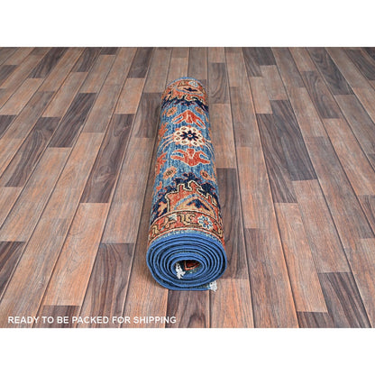 3'X10' Bayern Blue Heris All Over Design Soft Wool Hand Knotted Runner Rug