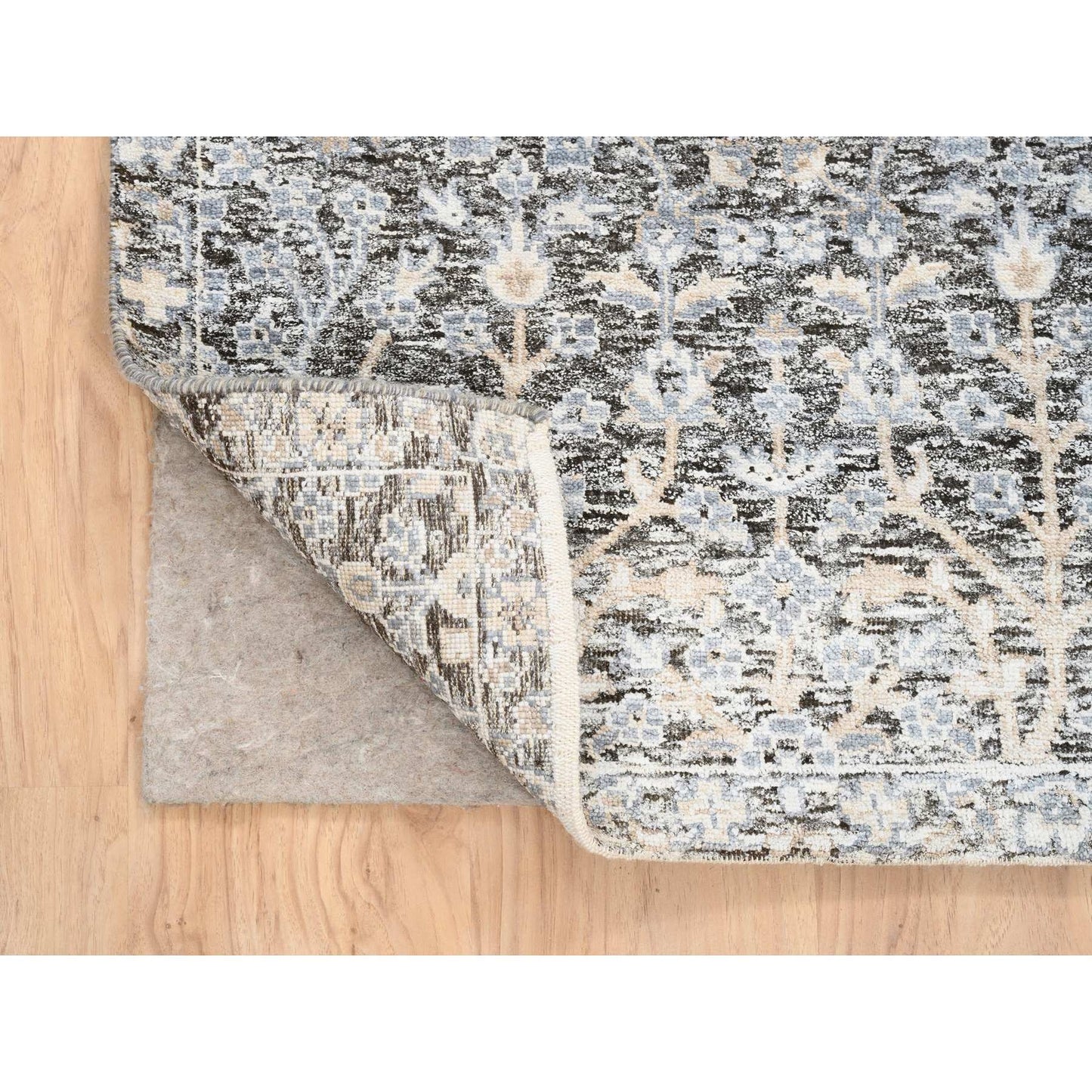 2'7"x8'3" Silver, Willow and Cypress, Silk/ Wool Hand Knotted, Runner Rug