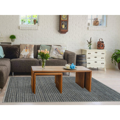 8'X9'10" Davy Gray Modern Wool Box Design Plain Loomed Knotted Rug