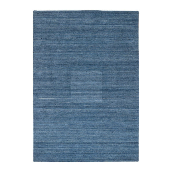 6'X9' Denim Blue Pure Wool Hand Loomed Modern Design Oriental Rug