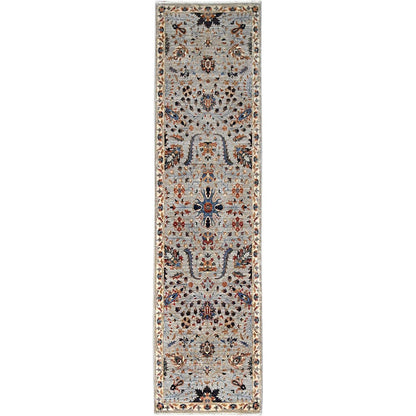 2'7"X10' Green Pure Wool Mamluk Dynasty Hand Knotted Runner 200 Kpsi Rug