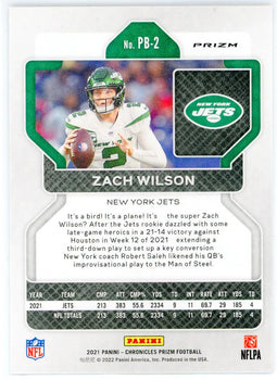 Zach Wilson 2021 Panini Chronicles Prizm Black Rookie Card #Pb-2