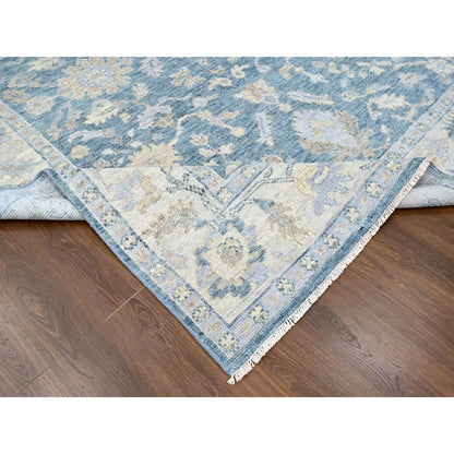 9'X12'1" Aegean Blue Oushak Design Hand Knotted Soft Wool Oriental Rug