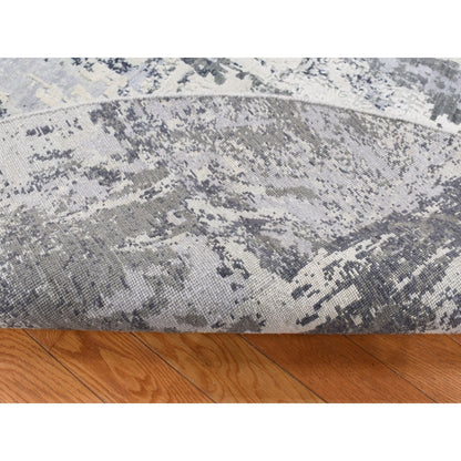 8'1"X8'1" Gray Abstract Design Wool And Pure Silk Hand Knotted Round Rug