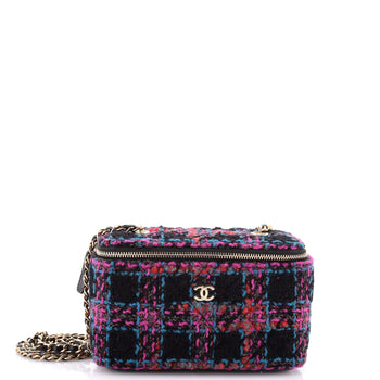 Chanel Pearl Crush Vanity Case With Chain Quilted Multicolor Tweed Small