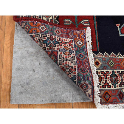 4'8"x9'7" Blue New Zoroastrian Khamadan Wool Hand Knotted Runner Rug