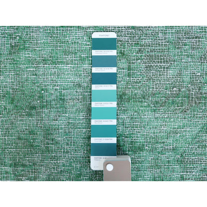 9'7"X12'5" Hand Knotted Shades Of Light Green Overdyed Farsian Karman Rug