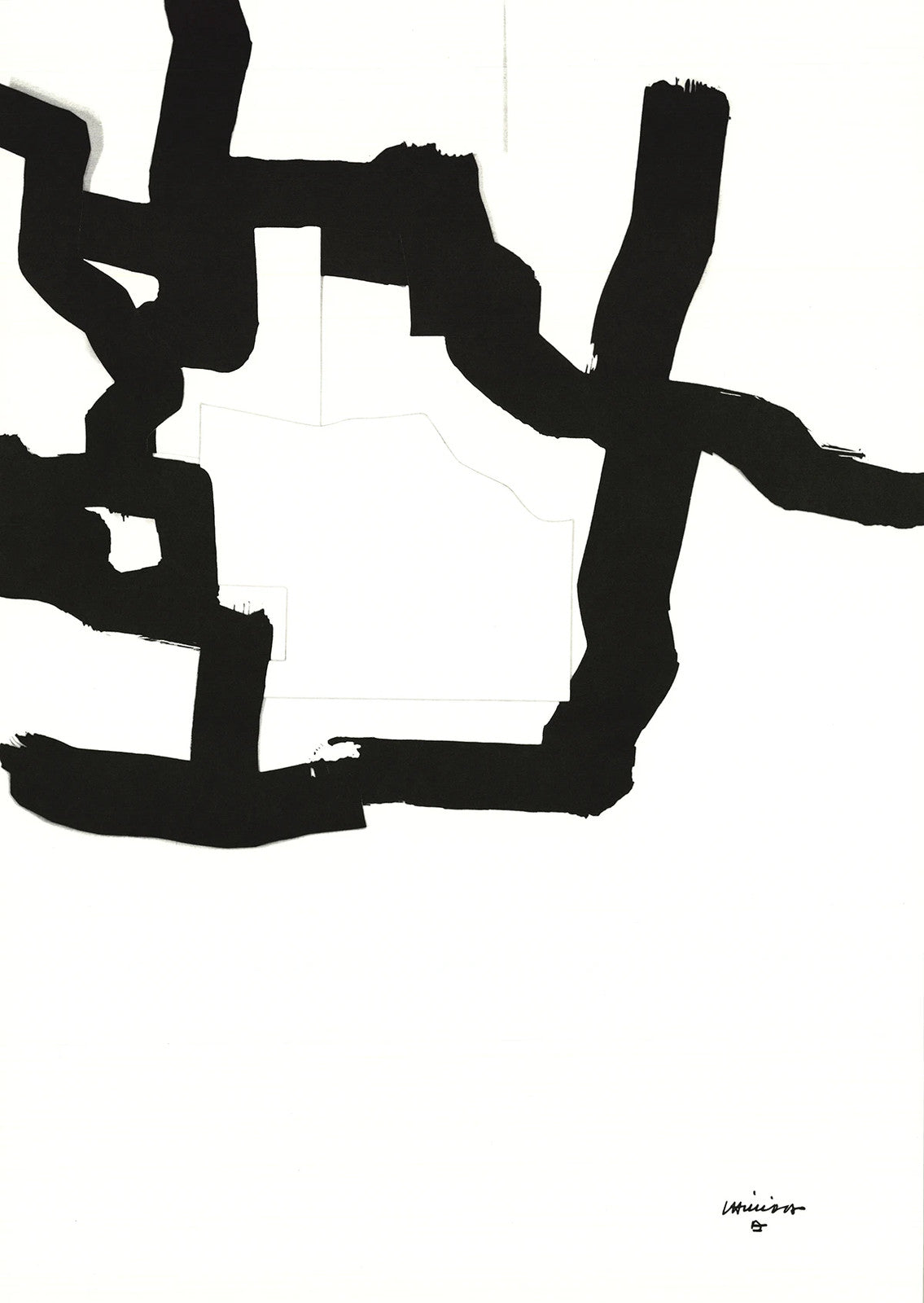 Chillida Collage 26.75" x 18.75" Lithograph 1995 Black White Abstract