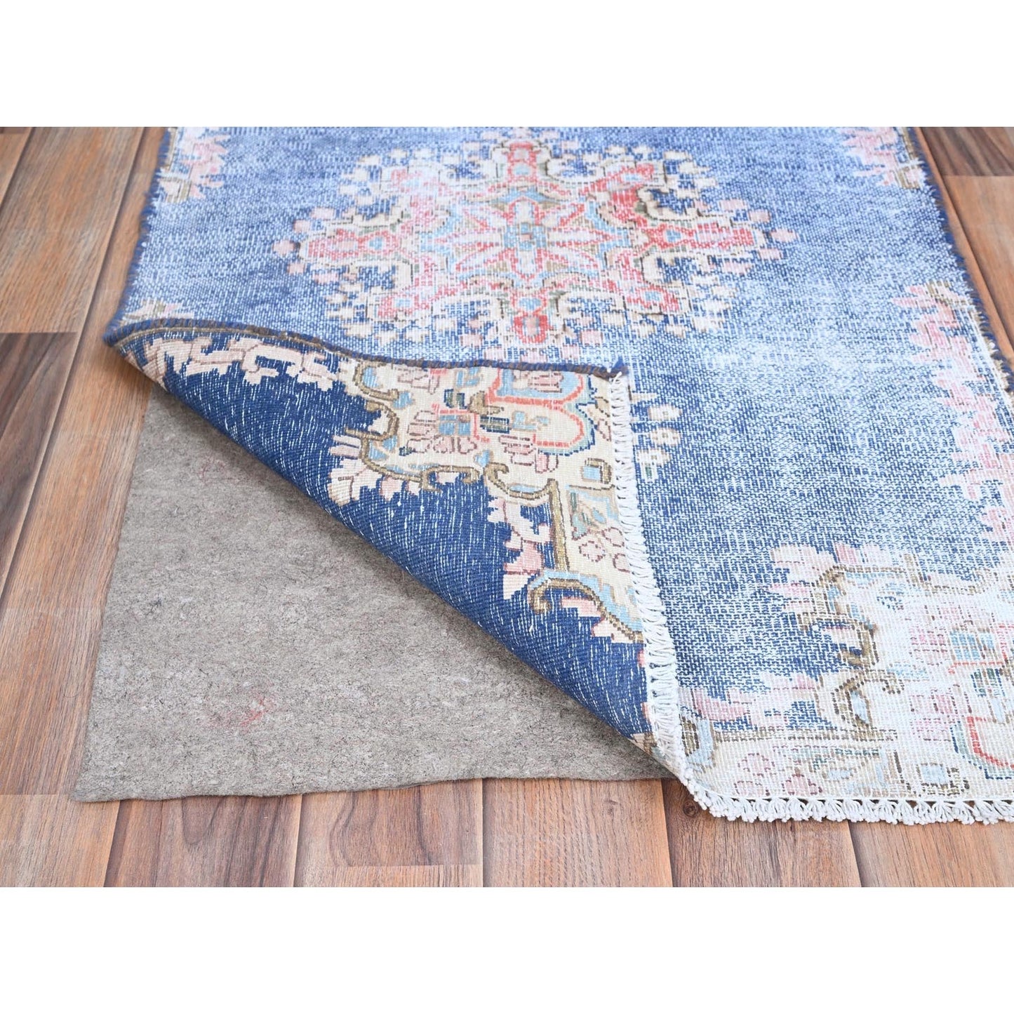 2'1"X11'9" Blue Wool Hand Knotted Vintage Zoroastrian Karman Runner Rug