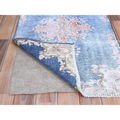 2'1"X11'9" Blue Wool Hand Knotted Vintage Zoroastrian Karman Runner Rug