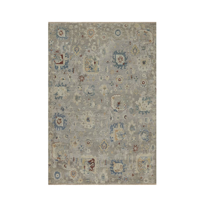 6'1"X9' Agate Gray Oushak With Broken Pattern 100% Wool Hand Knotted Rug