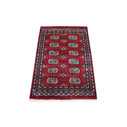 2'6"X3'10" Hand Knotted Rich Red Mori Bokara Silky Wool Oriental Rug