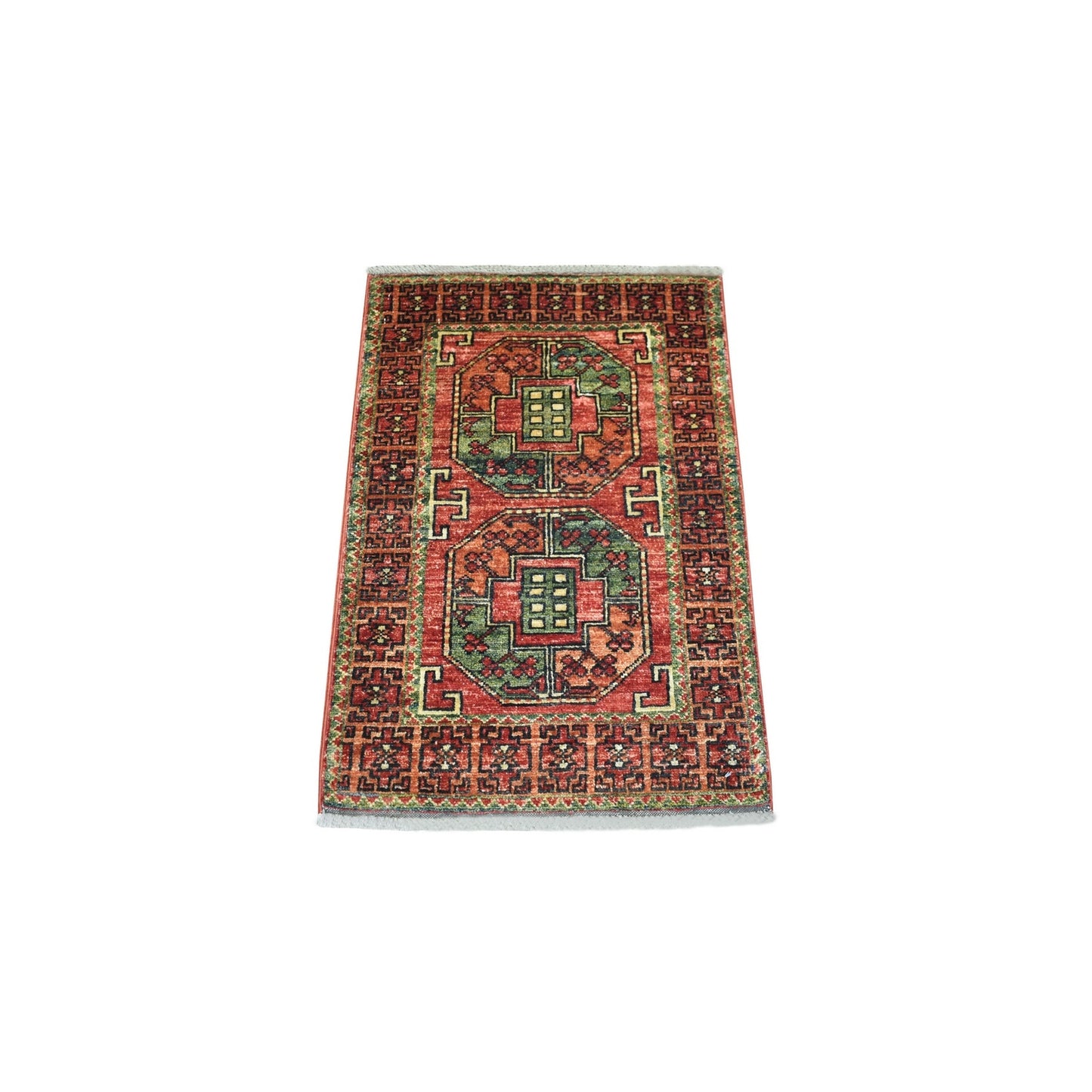2'X3' Tomato Red Elephant Feet Design 100% Wool Hand Knotted Rug