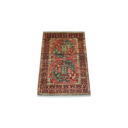 2'X3' Tomato Red Elephant Feet Design 100% Wool Hand Knotted Rug