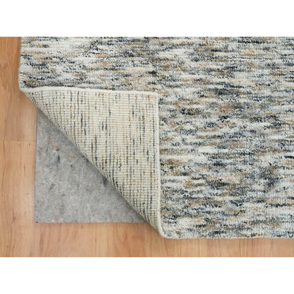 12'2"X15' Beige Modern Striae Design Pure Wool Hand Loomed Oversized Rug