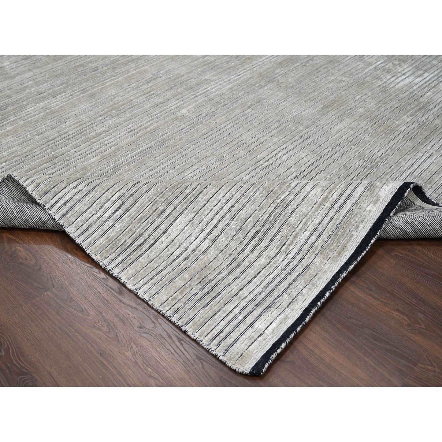 10'X14' Taupe Modern Textured Design Wool & Silk Hand Loomed Oriental Rug