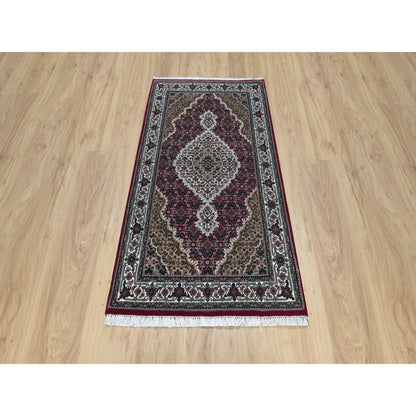 2'10"X5'1" Carmine Red Wool Tebraz Mahi With Fish Design Hand Knotted Rug