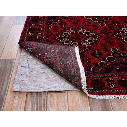 3'10"X6' Red Afghan Khamyab Geometric Design Hand Knotted Pure Wool Rug