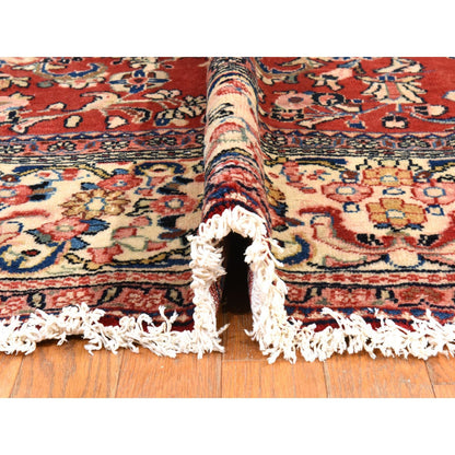 9'9"X13' Salsa Red Vintage Zoroastrian Mahal Soft Wool Hand Knotted Rug