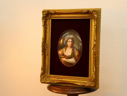 Kpm Berlin Porcelain Plaque Painting - Woman Beauty In Pearl Engraved Framed