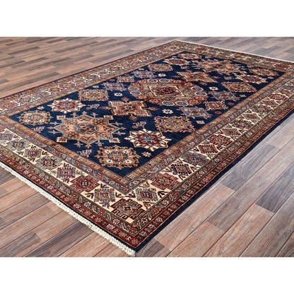 5'10"X8'10" Navy Blue Afghan Super Kazak Hand Knotted Soft Wool Rug