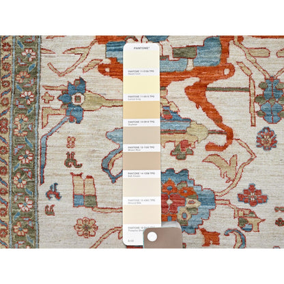 8'1"X9'9" White Wool 200 Kpsi Heris Design Hand Knotted Oriental Rug