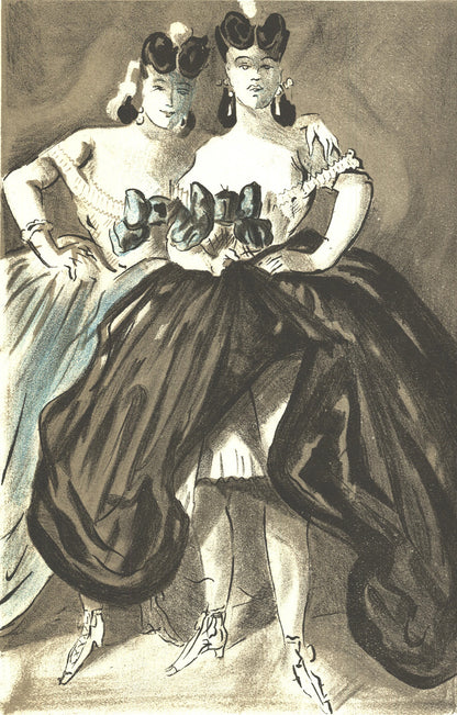 Lena Leclercq Two Women " Lithograph Vintage Black & White