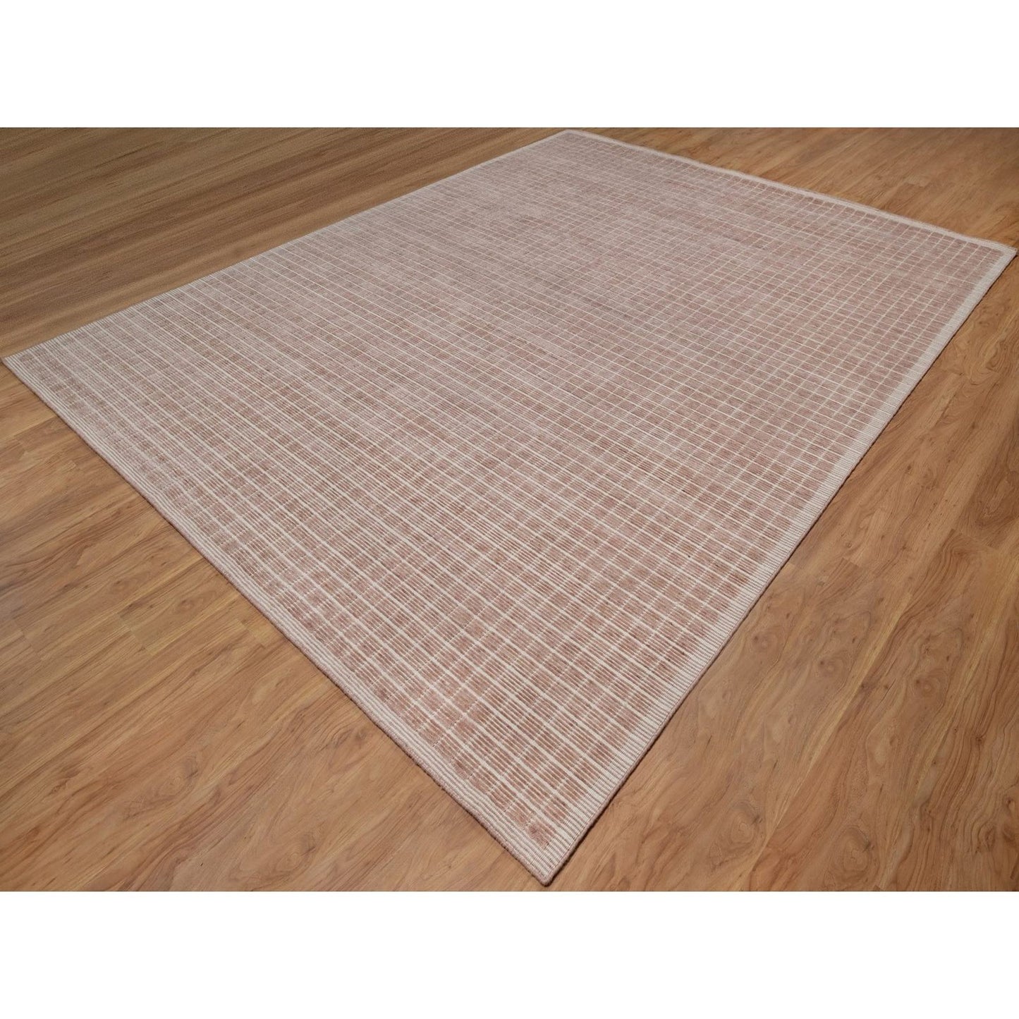 9'X12' Rose Pink Modern Plain Decor Box Design Loomed Knotted Wool Rug