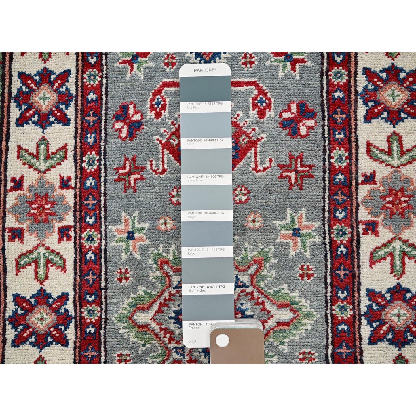 2'2"X6' Misty Gray Kazak Medallions Design Wool Hand Knotted Runner Rug