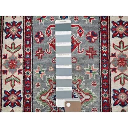 2'2"X6' Misty Gray Kazak Medallions Design Wool Hand Knotted Runner Rug