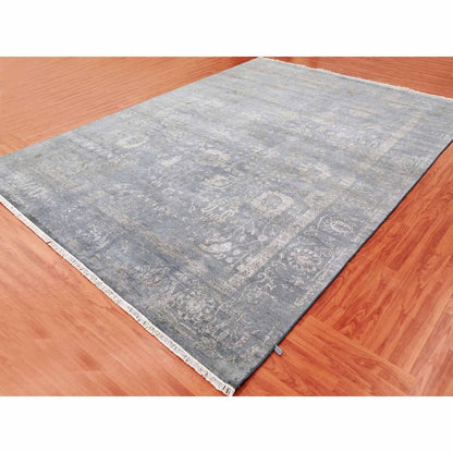8'10"X11'8" Davy'S Gray Hand Knotted Zoroastrian Tebraz Wool And Silk Rug
