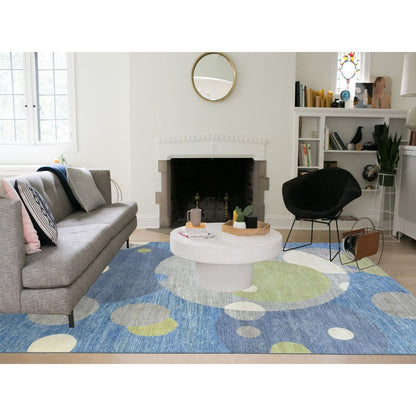 9'1"X12' Colorful Modern The Circles Design Soft Wool Hand Knotted Rug