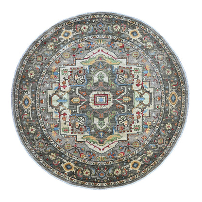 10'X10' Sonic Gray Peshawar With Heris Design Wool Hand Knotted Round Rug