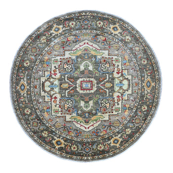 10'X10' Sonic Gray Peshawar With Heris Design Wool Hand Knotted Round Rug