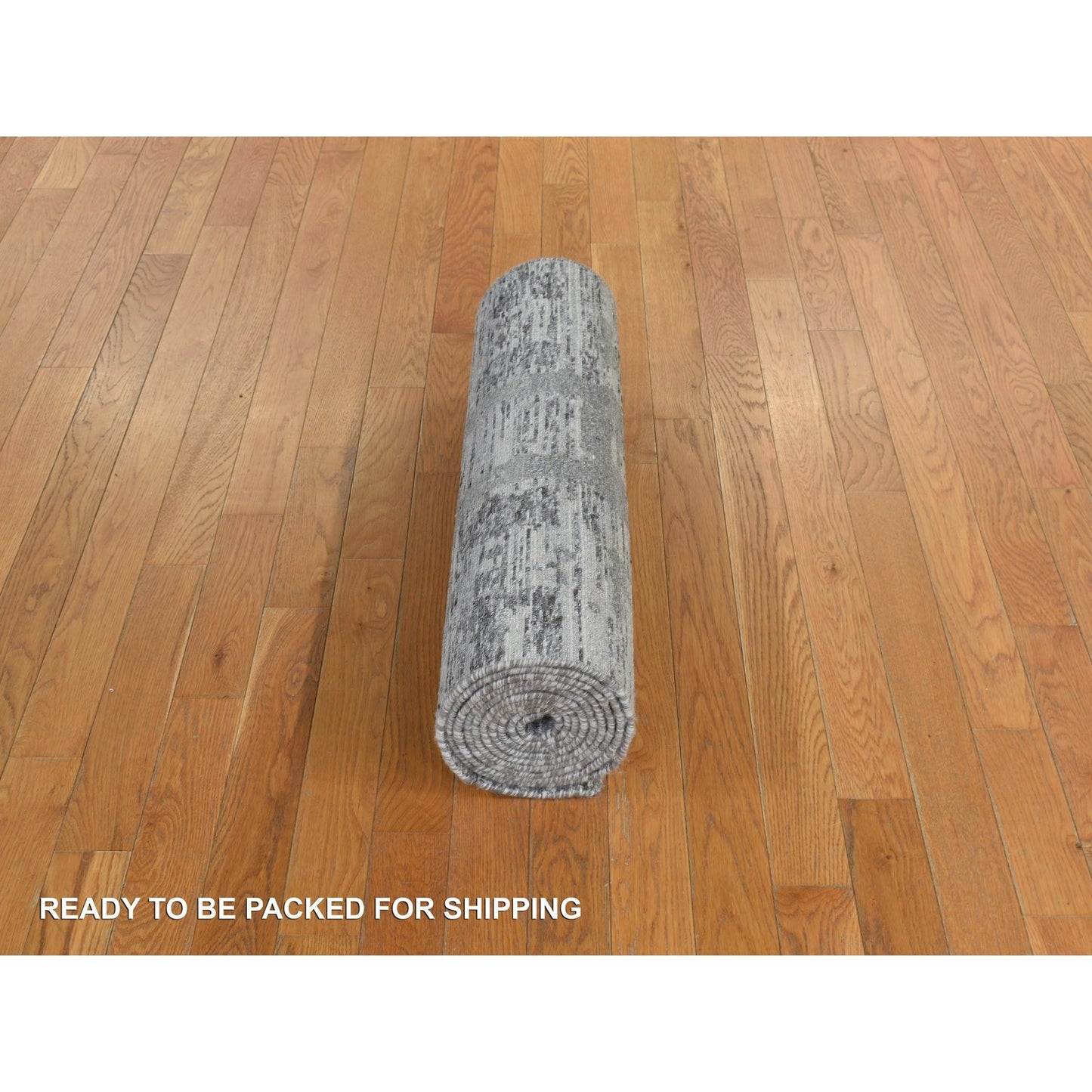 2'7"X12'1" Gray Undyed Natural Wool Modern Hand Knotted Runner Rug