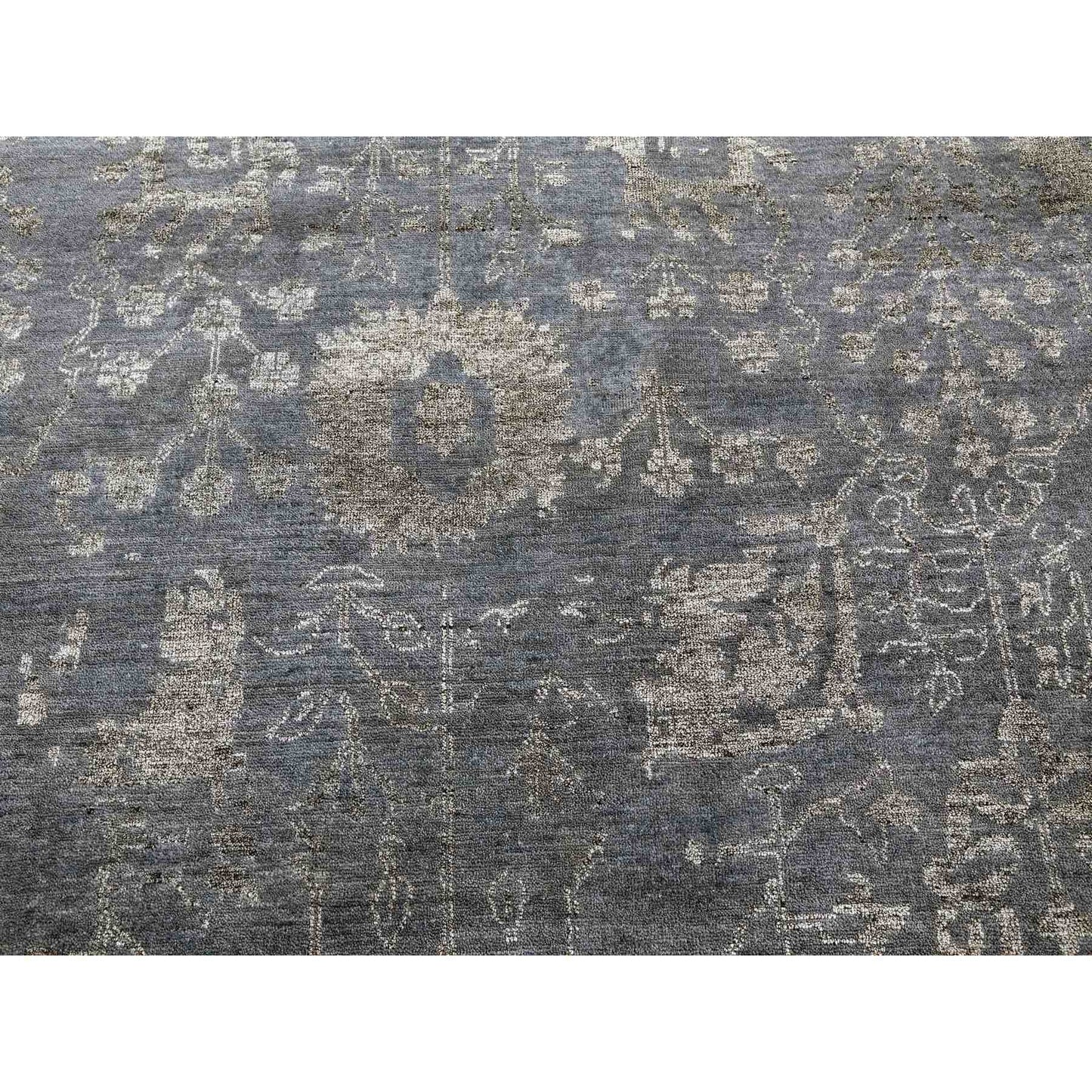 8'10"X11'8" Davy'S Gray Hand Knotted Zoroastrian Tebraz Wool And Silk Rug