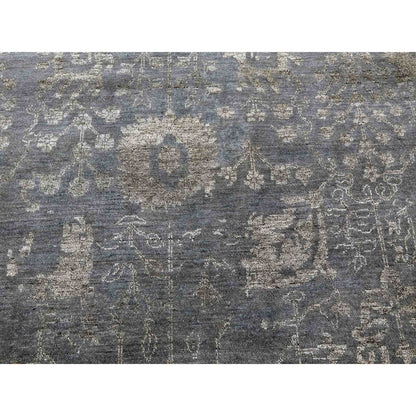 8'10"X11'8" Davy'S Gray Hand Knotted Zoroastrian Tebraz Wool And Silk Rug