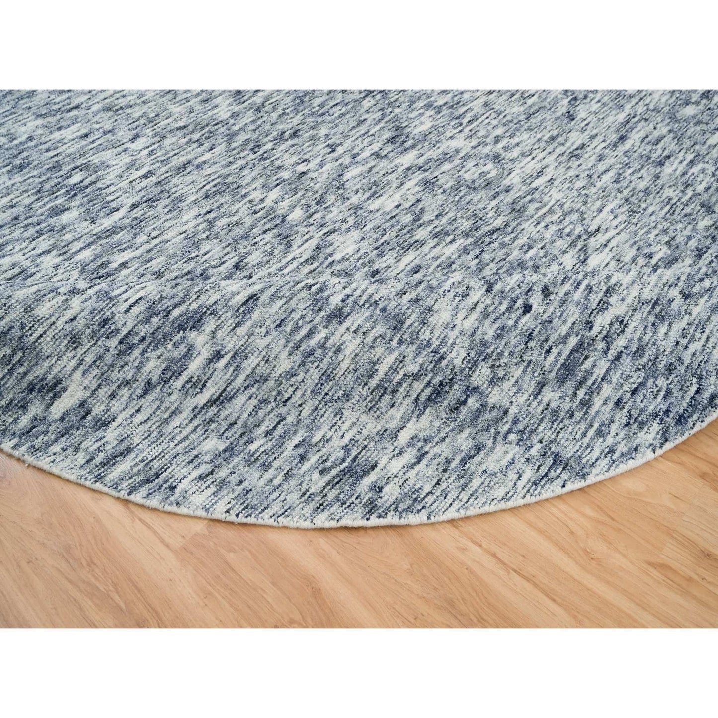 10'X10' Blue Wool Hand Loomed Modern Striae Design Round Oriental Rug
